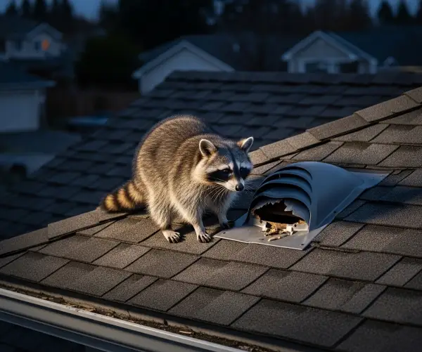 raccoon accessing the attic thru roof vent